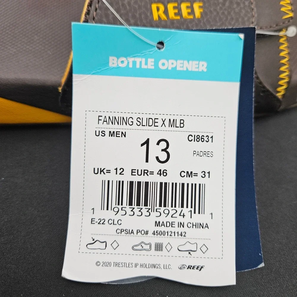 Reef Fanning Slide X MLB San Diego Padres Mens Sz 13 Brown Yellow Sandals CI8631